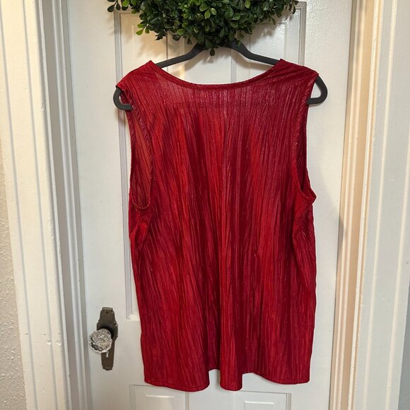 Susan Graver Red Silver Sparkle Sleeveless Blouse-Size Large - Picture 4 of 4